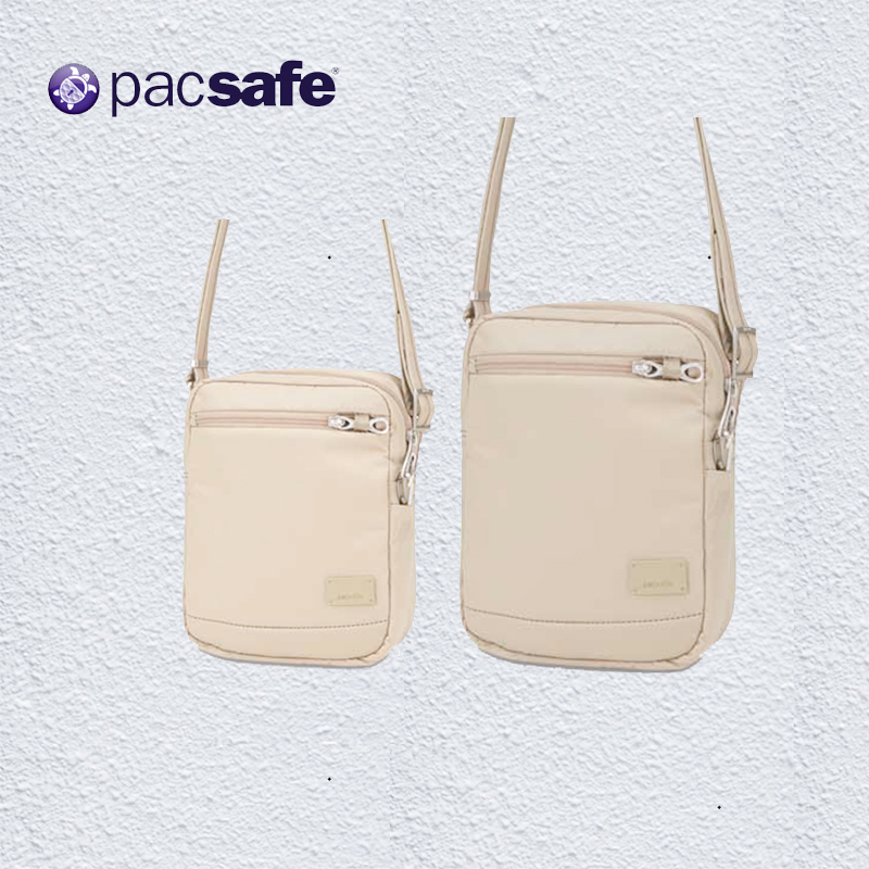Pacsafe 旅行防盜單肩包 防割網 RFID防掃描口袋 銀白色pacsafe色