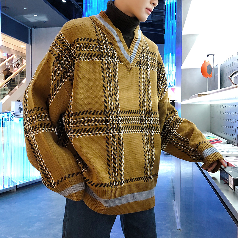 文藝男女店高領假兩件毛衣男士冬季潮流加厚個性針織衫韓版外套男