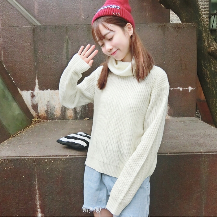 韓國甜美學院風秋冬百搭加厚高領保暖套頭螺紋針織毛線毛衣女
