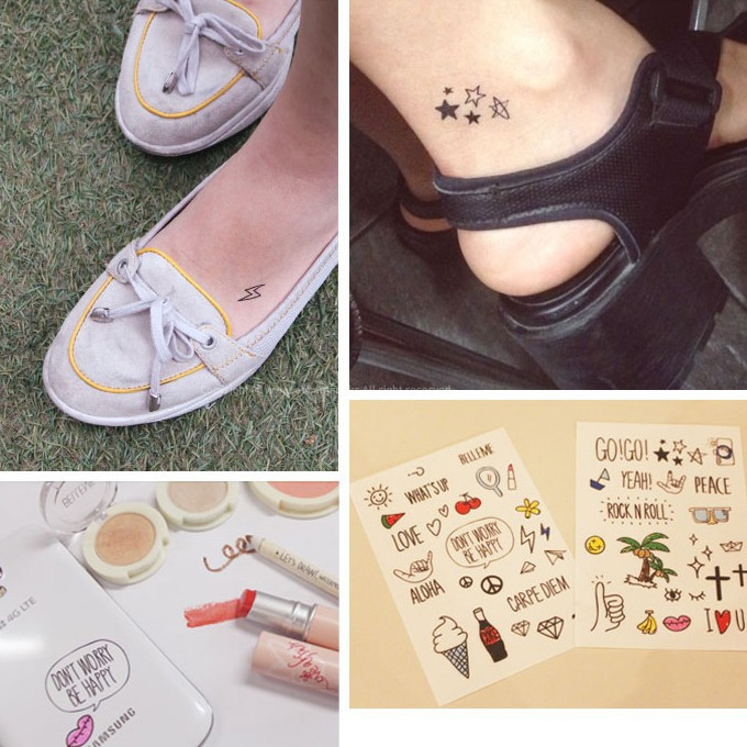 韓國小清新可愛卡通文藝紋身貼紙 腳踝手臂個性遮瑕仿真刺青貼